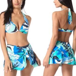 Coco Contours Cameo Halter Bikini Swim Top & Bottoms Multicolor Women's XL NWT